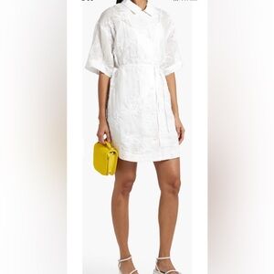 Rag & Bone Reed Broderie Anglaise Ramie Mini Shirt Dress In White Size S